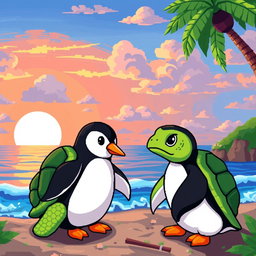 A vibrant and colorful pixel art landscape, designed for a podcast setting