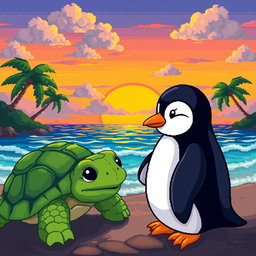 A vibrant and colorful pixel art landscape, designed for a podcast setting