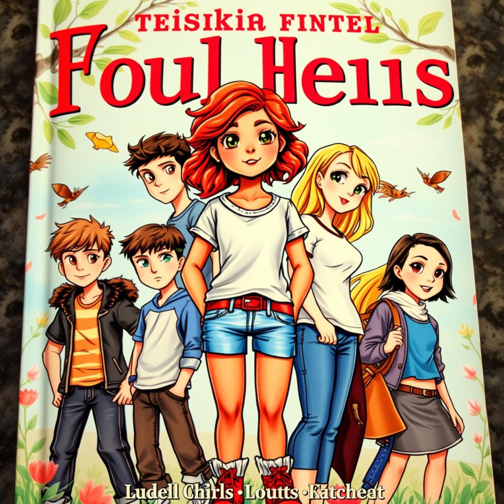 A captivating book cover featuring seven dynamic youths