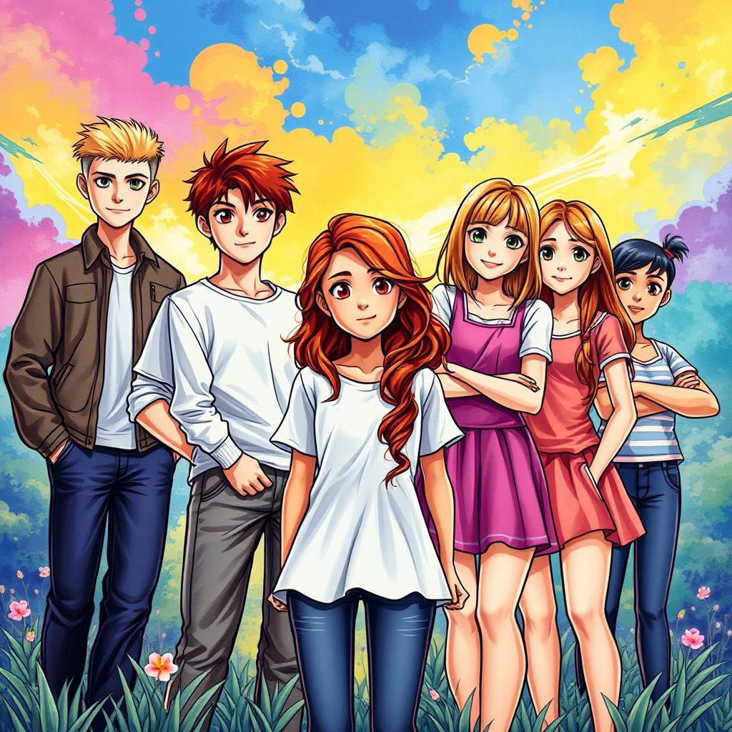 A captivating book cover featuring seven young characters