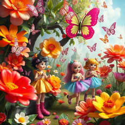 A vibrant art piece showcasing a whimsical world where fantasy meets fashion, depicting imaginative characters wearing colorful and playful outfits made of latex