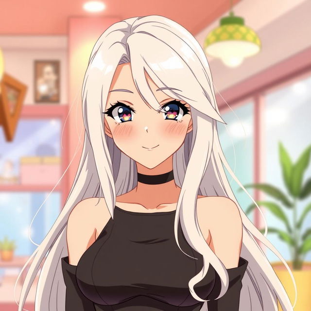 A very attractive anime mom with long, flowing white hair