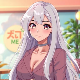 A very attractive anime mom with long, flowing white hair