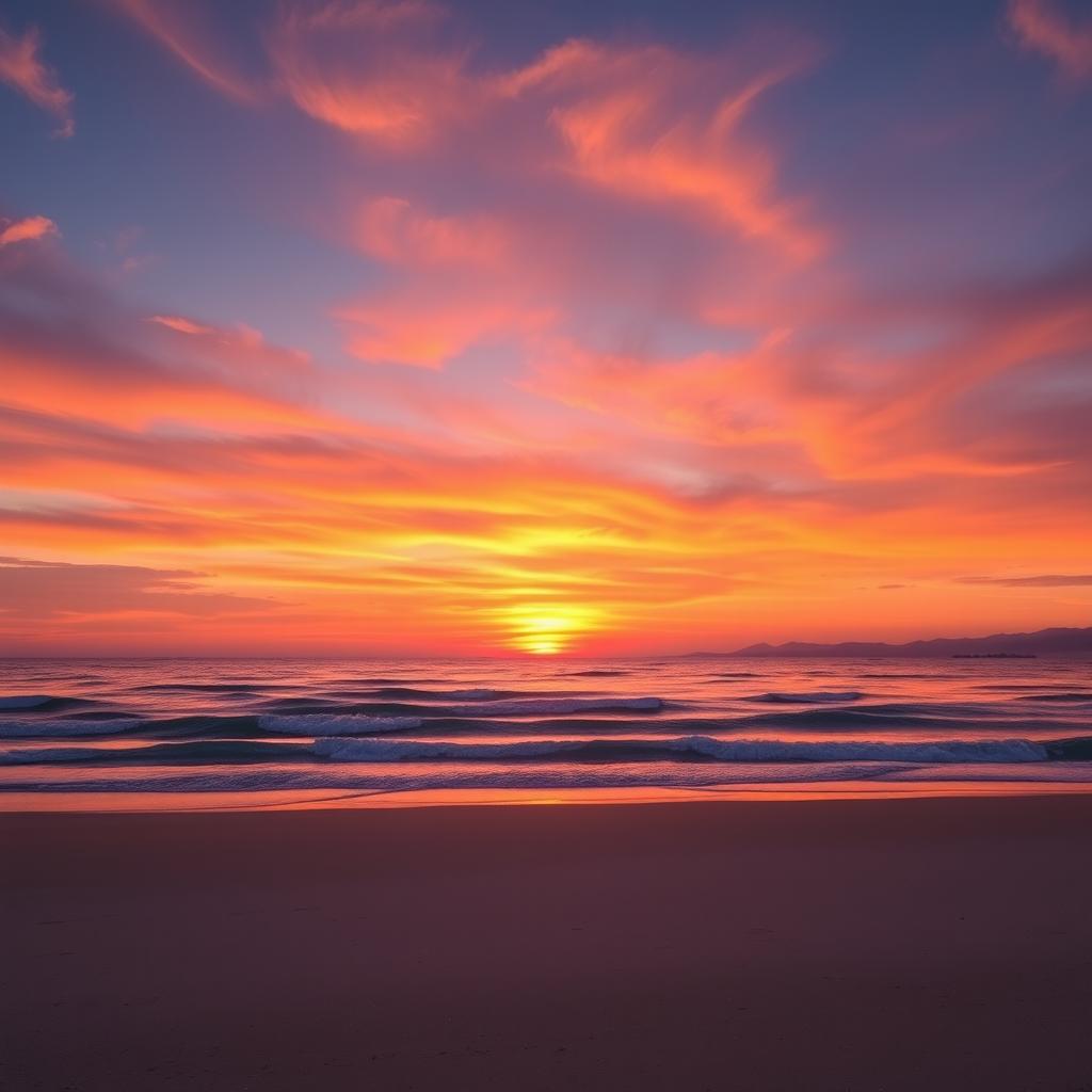 A beautiful sunset background with vibrant colors, featuring deep oranges, pinks, and purples blending seamlessly across the sky