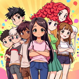 A vibrant and engaging illustration featuring a group of young characters