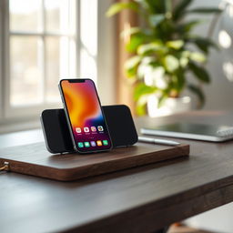 A high-quality mockup showcasing a modern smartphone on a sleek desk