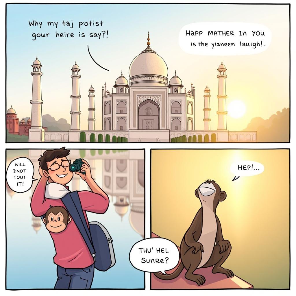 A comic strip featuring the Taj Mahal, illustrating a humorous and light-hearted story