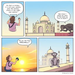 A comic strip featuring the Taj Mahal, illustrating a humorous and light-hearted story