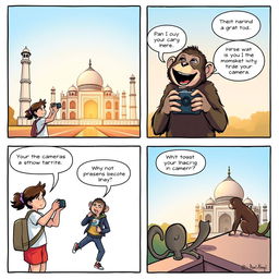 A comic strip featuring the Taj Mahal, illustrating a humorous and light-hearted story