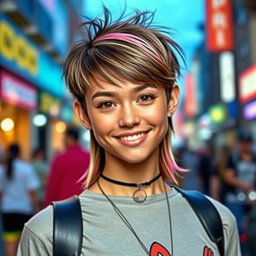 A stylish person with a modern mullet haircut, showcasing the distinctive short front and long back style