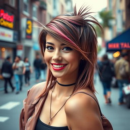 A stylish person with a modern mullet haircut, showcasing the distinctive short front and long back style
