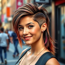 A stylish person with a modern mullet haircut, showcasing the distinctive short front and long back style