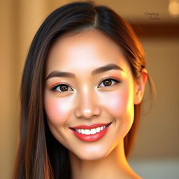 A digitally refined portrait of a person with a perfectly arranged and symmetrical face, showcasing flawless skin and well-defined features