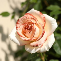 A beautiful white rose with dark brown hints, showcasing its delicate petals and intricate details