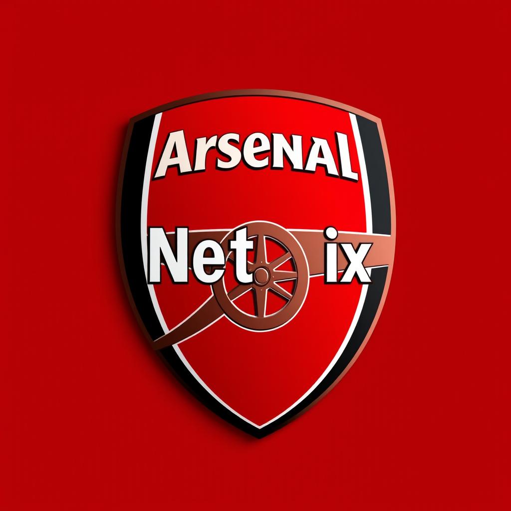 A logo design inspired by the Arsenal football club logo, but instead of the word 'Arsenal', it features the text 'Netflix' prominently