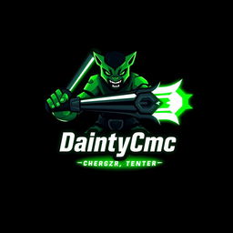 A dynamic 3D gaming logo featuring a bold green character, representing a fierce boy holding a glowing weapon instead of a monster leopard