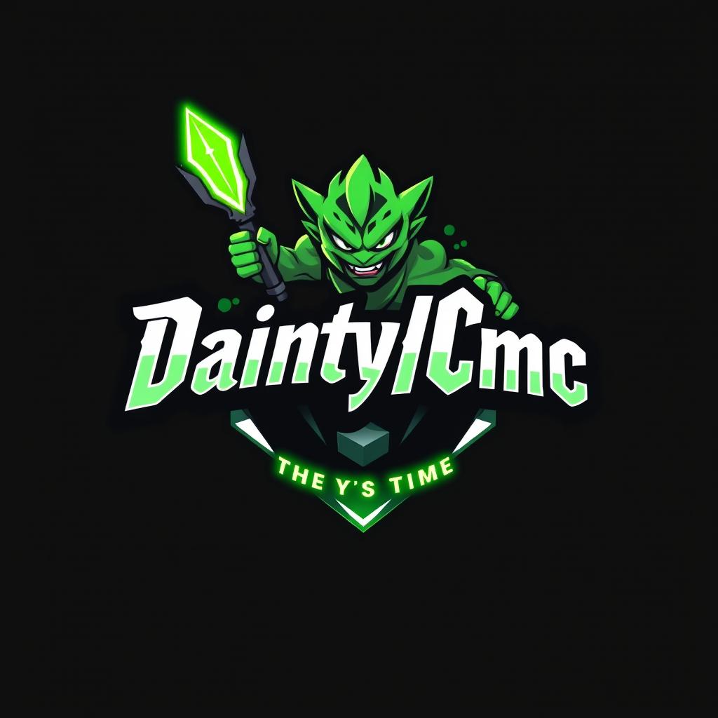 A dynamic 3D gaming logo featuring a bold green character, representing a fierce boy holding a glowing weapon instead of a monster leopard