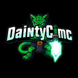 A dynamic 3D gaming logo featuring a bold green character, representing a fierce boy holding a glowing weapon instead of a monster leopard