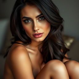 A beautiful brunette woman wearing crotchless stockings, showcasing her impeccable style and confidence