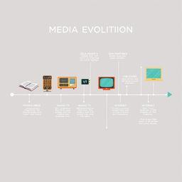 A visually engaging media evolution timeline poster that illustrates the progression of media technology over the decades