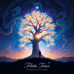 An album cover featuring a vibrant, abstract design with swirling colors of blue, purple, and gold