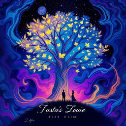 An album cover featuring a vibrant, abstract design with swirling colors of blue, purple, and gold
