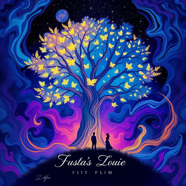 An album cover featuring a vibrant, abstract design with swirling colors of blue, purple, and gold