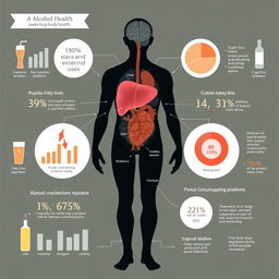 A detailed and informative illustration depicting the effects of alcohol consumption on body health