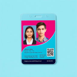 A realistic representation of a laminated printed ID card, showcasing a vibrant background with professional design elements