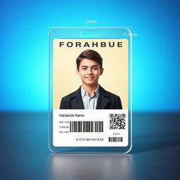 A realistic representation of a laminated printed ID card, showcasing a vibrant background with professional design elements