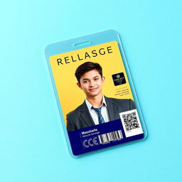 A realistic representation of a laminated printed ID card, showcasing a vibrant background with professional design elements