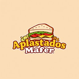 A vibrant logo for a sandwich company named 'Aplastados Mafer', featuring an illustration of a deliciously crafted sandwich stacked with layers of fresh ingredients like lettuce, tomato, and cheese