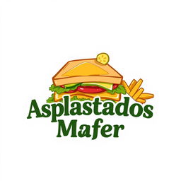 A vibrant logo for a sandwich company named 'Aplastados Mafer', featuring an illustration of a deliciously crafted sandwich stacked with layers of fresh ingredients like lettuce, tomato, and cheese