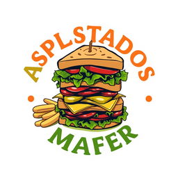 A vibrant logo for a sandwich company named 'Aplastados Mafer', featuring an illustration of a deliciously crafted sandwich stacked with layers of fresh ingredients like lettuce, tomato, and cheese