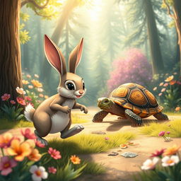 A captivating story showcasing the classic fable of the rabbit and the turtle