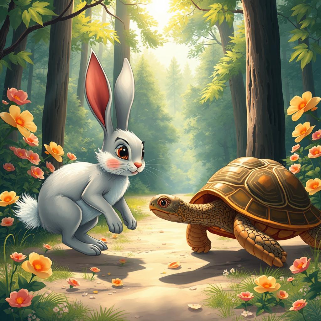 A captivating story showcasing the classic fable of the rabbit and the turtle