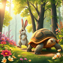 A captivating story showcasing the classic fable of the rabbit and the turtle