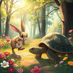 A captivating story showcasing the classic fable of the rabbit and the turtle