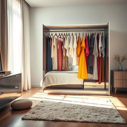 A captivating scene featuring a stylish modern bedroom, with soft lighting that creates an inviting atmosphere