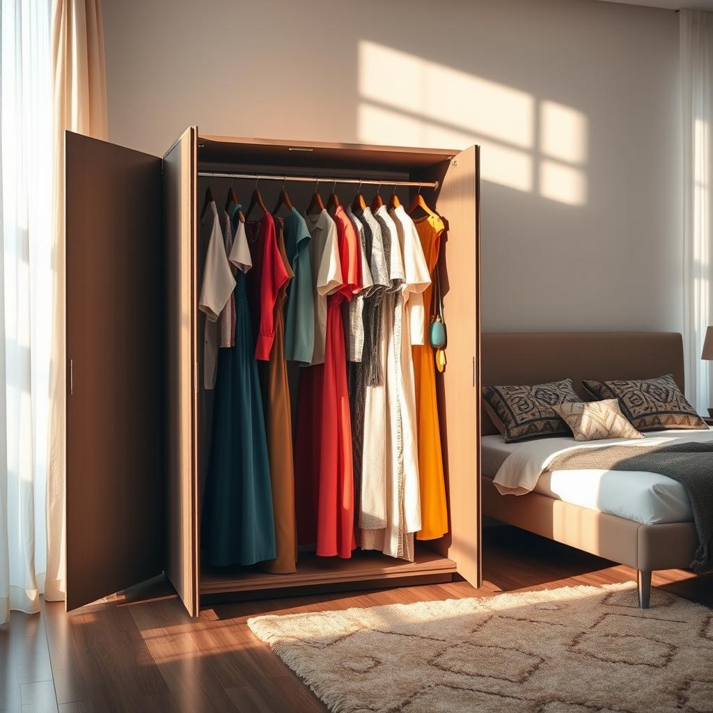 A captivating scene featuring a stylish modern bedroom, with soft lighting that creates an inviting atmosphere