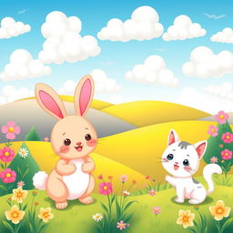 A charming and whimsical scene featuring a cute background