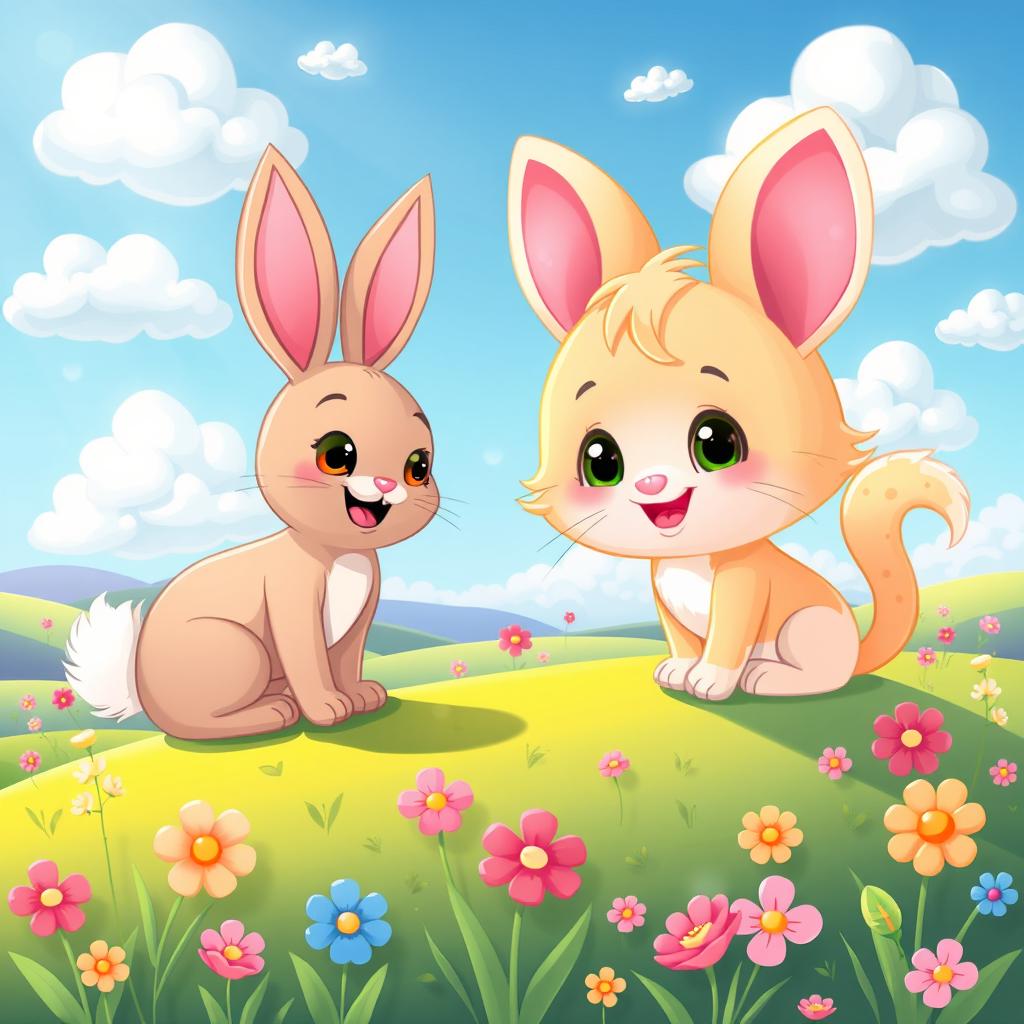 A charming and whimsical scene featuring a cute background