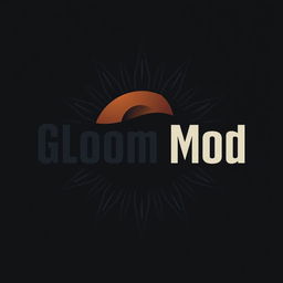 A modern logo design for a brand named 'Gloom Mod', featuring a stylized sun motif