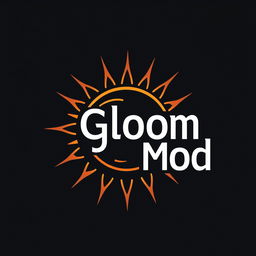 A modern logo design for a brand named 'Gloom Mod', featuring a stylized sun motif