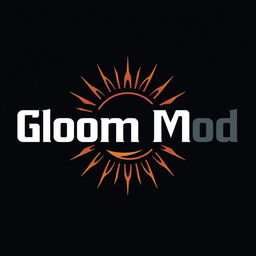 A modern logo design for a brand named 'Gloom Mod', featuring a stylized sun motif