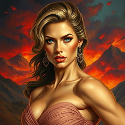 A highly detailed and vibrant portrait of a powerful and confident woman exuding femininity and strength