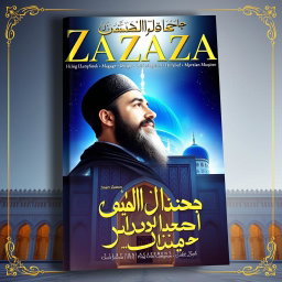 A creative and vibrant magazine cover design featuring Imam Zaman in a serene and majestic portrait, surrounded by ethereal light