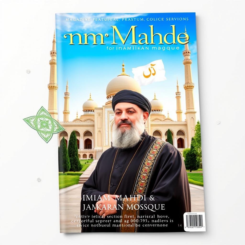 A magazine cover design featuring Imam Mahdi and Jamkaran Mosque