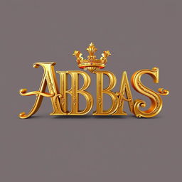 Create a stunning 3D representation of the word 'ABBAS' in an elegant royal style