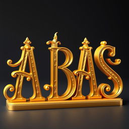 Create a stunning 3D representation of the word 'ABBAS' in an elegant royal style